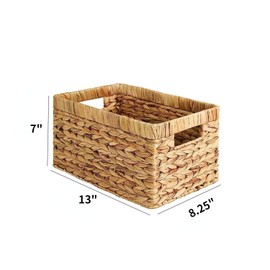 Rattanzenith 4PCS Wicker Baskets Woven Baskets Water Hyacinth Shelf Baskets with Handels Rectangle Baskets Set for Bathroom Kitchen Pantry Bedroom Living Room