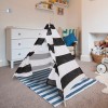 nic-473109 White Black Striped Kid Teepee Portable Canvas Tent Foldable