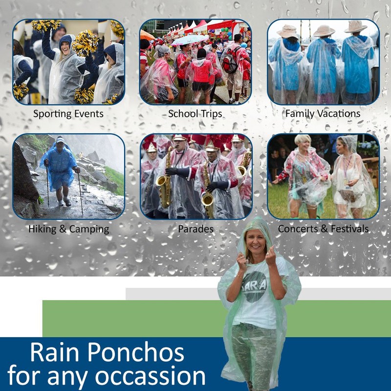 Emergency Disposable Rain Ponchos 5, 10, or 200 Pack (Pink,