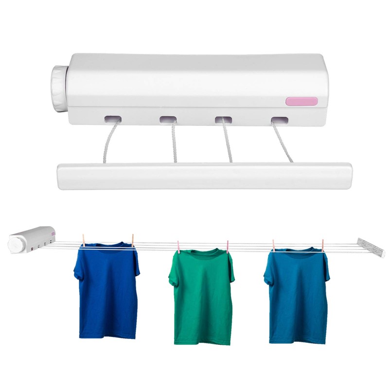 Omabeta 1PCS Telescopic Retractable Clothesline Wall Mounted with 4 Ropes,