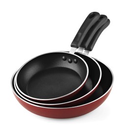 Cook N Home 2612 Nonstick Saute Fry Pan Set, 8, 9.5, and 11-Inch, Marble Red