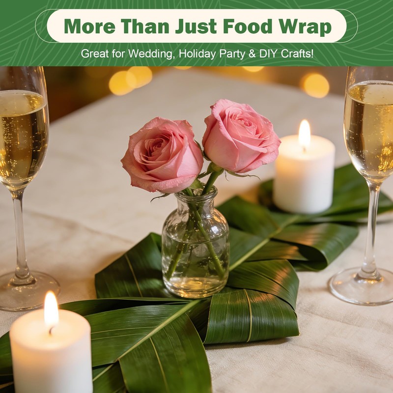 60 Pcs Fresh Vacuum Banana Leaves for Cooking, Bamboo Leaves