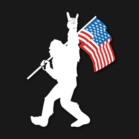 WSQ Sasquatch Bigfoot Rock On American Flag Vinyl Premium Quality Multi Color for Car Bumper Truck Van SUV Window Wall Boat Cup Tumblers Laptop or Any Smooth Surface Size 5 Inches