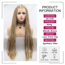 Angle Lucky Blonde Highlight Brown Braided Wig Lace Frontal Braided Wigs for Women Synthetic Brown Blonde Micro Braided Wig Afro Braids Wig Highlight Box Braids for Women 26inch