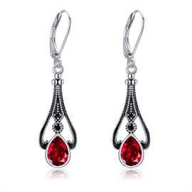 Gothic Red Crystal Earrings Sterling Silver Vintage Victorian Earrings Gothic Jewelry for Women