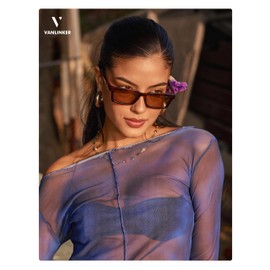 VANLINKER Retro Rectangular Polarized Sunglasses for Women Men Trendy Small Chic 80s 90s Square Sun Glasses VL9877,Tortoise/Brown