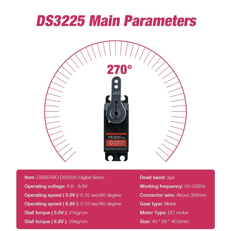 Hosyond DS3225 25kg RC Servo Motor High Torque Full Metal