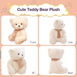 Numyawl Adorable Teddy Bear Plush toys,25cm White Baby Teddy Bear With Pink Scarf,Soft Cuddly Toy For Girls And Boys,Stuffed Animal Toys For Snuggling,Perfect And Birthdays Gifts For Kids.