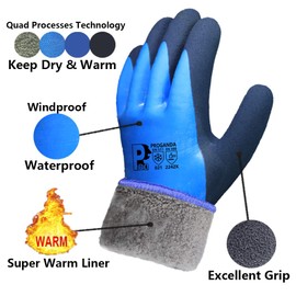 PROGANDA Waterproof Winter Work Gloves Thermal Fleece Liner Insulated Warm for Outdoor Cold Weather Car Washing Gardening Fishing Multipurpose