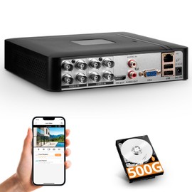 Surveillance DVR 8 Channel H.265+ Security Video Recorder with 500G HDD,Hybrid 5-in-1 CCTV DVR for IPC/AHD/TVI/XVI/CVI Camera,DVR for Security Camera Home Surveillance System, Mobile APP & PC Remote