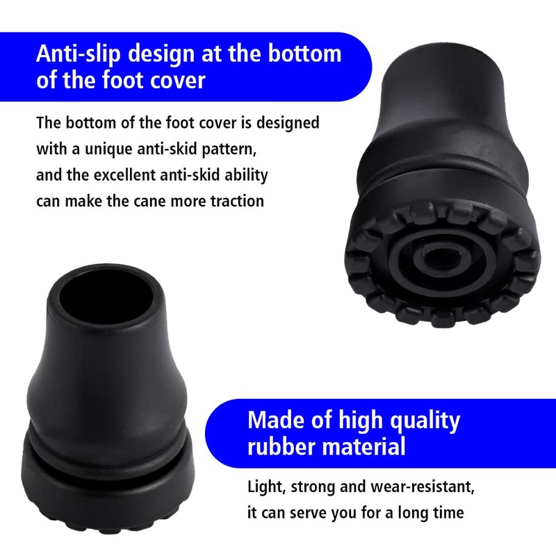 Abnaok 4-Pack Rubber Cane Tips 3/4 Inch Heavy Duty Walking