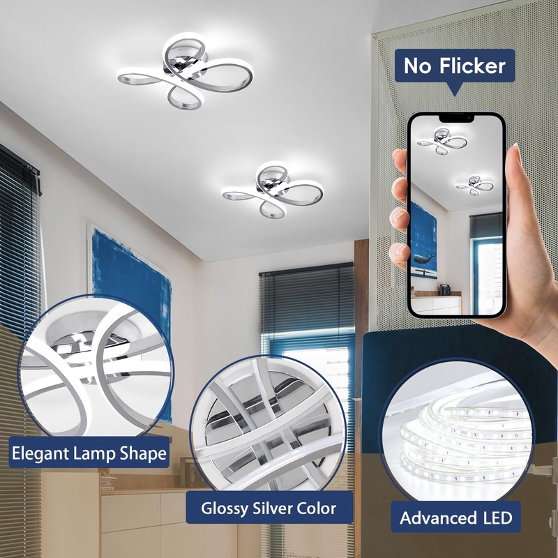 ADISUN Modern LED Ceiling Light, 6000K Semi Flush Mount Ceiling