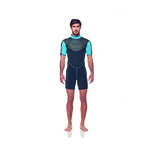 SEAC Sense Shorty, Men's Wetsuit for Snorkeling and Underwater, 2.5 mm Super Elastic Neoprene, Black/Blue, Small