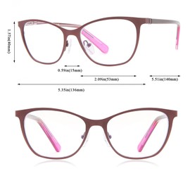 Babrvma 2 Pack Blue Light Blocking Reading Glasses for Women Metal Frame Cat Eye Readers with Adjustable Spring Hinges Anti-Glare,125