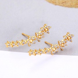 Flower Ear Climbers Earrings For Women, 925 Silver Needle Dainty Cz Star Shiny Stud Cuff Crawler Earrings For Bride Wedding Christmas Jewelry Gift (Gold)