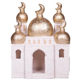 Hebdids - Ornamento decorativo para mezquita con cúpulas doradas, pintado a mano, blanco y dorado, 6.5 x 5.5 x 2.8 pulgadas