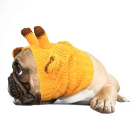 iChoue Dog Costume Ear Muffs Calming Hoodie Anxiety Relief Band Noise Canceling Headband Ear Protection Cover Force Drying Grooming Tool Knitted Snood Hood - Yellow Giraffe, Medium