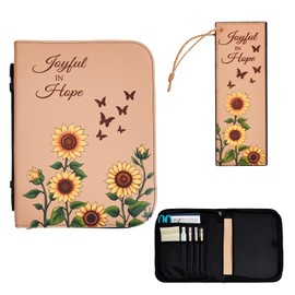 TWINKLEMON Bible Cover Case with Tabs and Bookmark, Leather Sunflowers Bible Bag, Large Book Protector Covers with Handle, Zip for Men and Women Bibles Study Kit Supplies (11.2 * 7.9in)