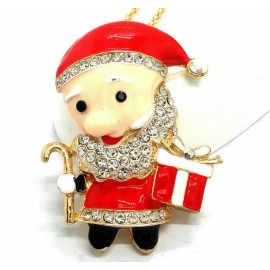 Betsey Johnson Christmas ELF Santa TOY Maker Rhinestone Betsey Johnson Necklace Pendant Brooch