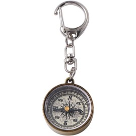 Brújula de metal de aleación de zinc dorada vintage con cadena, llavero de brújula de camping, herramientas de navegación, brújulas, electrónica y acc