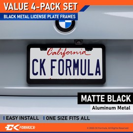 Matte Black License Plate Frames Metal - Value Pack of 4, Car License Plate Holder for Men, Porta Placas para Auto, Licence Car Tag Frame
