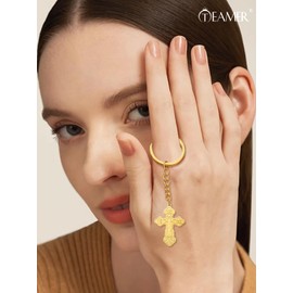 TEAMER Cross Keychain Russian Orthodox Crucifix Eastern Church Keychain Religious Christian Prayer Jewelry for Men Women (Gold)