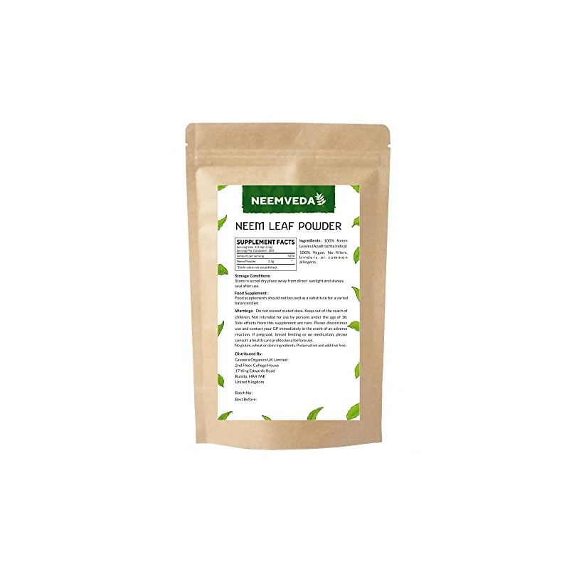Neemveda Neem Leaf Powder (Azadirachta Indica) for Eating, Organically Grown