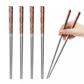 A·HOUSEWARE Copper Dragon Chopsticks Set Stainless Steel 316 Chop Sticks 5 Pairs Reusable Rose Gold Dinning Utensils Tableware Dishwasher Safe and Luxury Gift Box