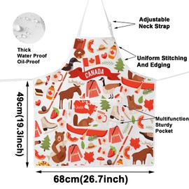 WZMPA Canada Kitchen Apron Canada Chef Gift Canada Tour Adjustable Apron with Pockets for BBQ Baking, Canada White Ap