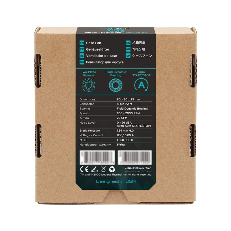 Iceberg Thermal IceGALE 80mm PWM Premium Case Fan (Teal)