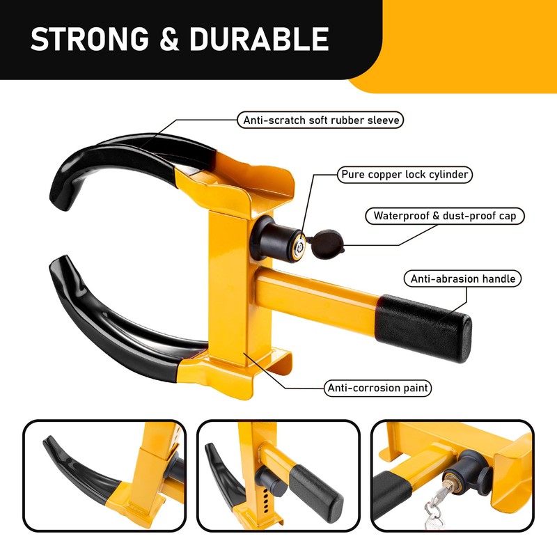 CARTMAN 2 Packs Heavy Duty Trailer Lock Wheel Clamp, Yellow/Black