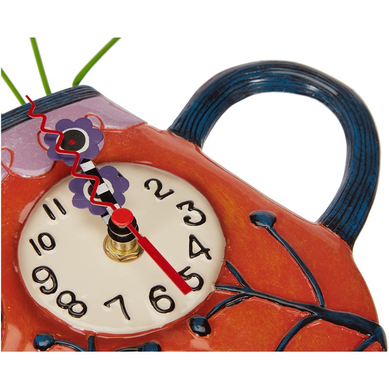 Enesco P9014 Wall Clock Teapot Red 42 cm with Flowers