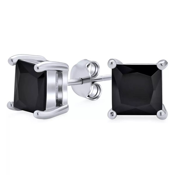 Unbranded 925 Sterling Silver Black Onyx Cubic Zirconia Square Stud