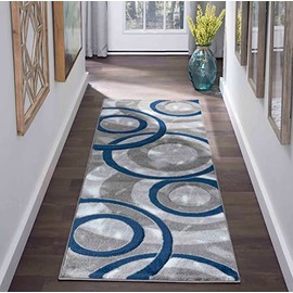 GLORY RUGS Area Rug Modern 2x7 Navy Circles Geometry Soft Hand Carved Contemporary Floor Carpet Fluffy Texture for Indoor Living Dining Room and Bedroom Area
