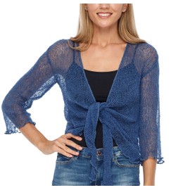 SHU-SHI Sheer Cardigans for Women Summer Knit Shrug Lightweight for Dresses Tie Top Open Front