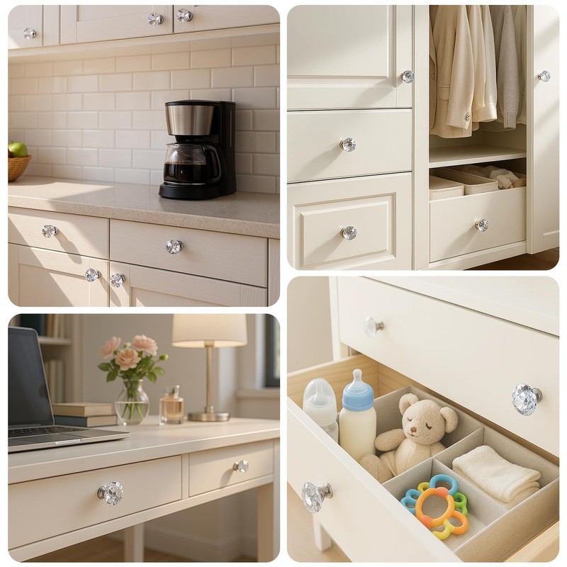 DEELF OUTLET 12 Packs Crystal Cabinet Knobs Drawer Pulls and