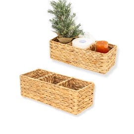 Onhomes Anne 3-Section Wicker Basket for Shelves– Water Hyacinth Basket, Toilet Paper Organizer, Bathroom Storage Baskets for Toilet Tank