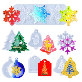 9 Styles Christmas Resin Molds, Rifanda Ornament Resin Mold Christmas Silicone Molds for Epoxy Resin for DIY Necklace Earrings Pendants, Epoxy Resin Molds Keychain Christmas Ornament Decorations