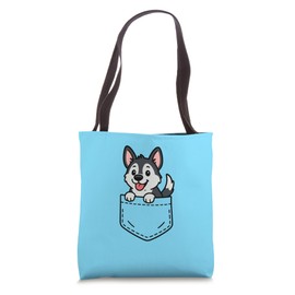 Cute Husky Puppy Pocket Pal Funny Husky Dog Lover Art Tote Bag