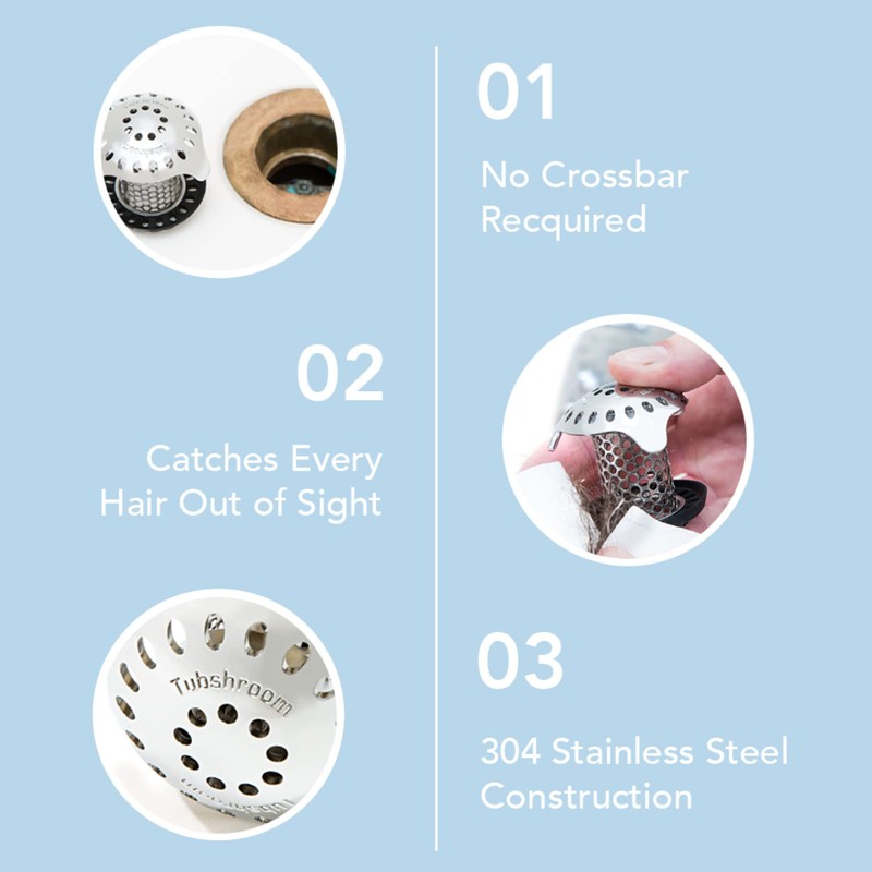 TubShroom Bathtub Hair Drain Catcher Stainless Steel, Standard