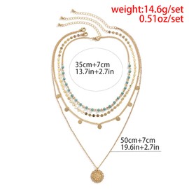 Fuqimanman2020 Boho Gold Plated Turquoise Layered Necklace for Women Girls Dainty Gold Coin Pendant Choker Chain Necklace Glitter Bohemian Sequin Tassel Necklace, No Gemstone
