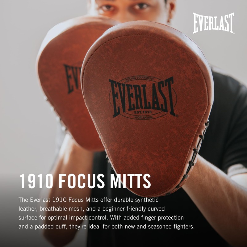 Everlast 1910 Leather Focus Mitts Vintage Training Boxing Gloves