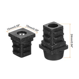 sourcing map 4 Set Leveling Feet, M6x15x15mm Plastic Adjustable Furniture Leg Leveling Square Tube Insert Screw-in Glide Levelers for Table Chair Furniture, Black