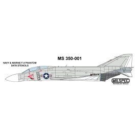 MILSPEC DECAL, MS 350-001, 1/350 SCALE, F-4 PHANTOM DATA STENCILS, USN/USMC