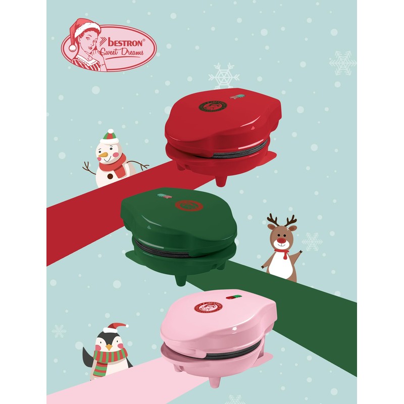 Bestron Mini Waffle Iron, Christmas Edition, Limited Edition, Waffle Maker