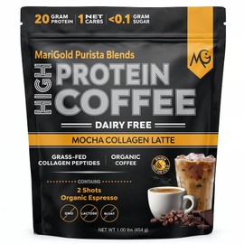 MariGold Café con colágeno rico en proteínas - Latte de moca con colágeno, sin lácteos, 20 g de péptidos de colágeno de tipo I y III de animales...   