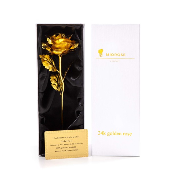 miomido 24k Gold Rose, Eternal Rose, Handmade, Gold-Plated, Preserved Rose Flower - with Gift Box and Certificate of Authenticity - Gift Idea Girlfriend Wife Birthday (A: White Packaging)