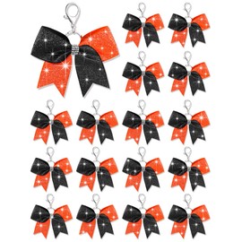 Tondiamo Cheer Bow Keychain Cheer Keychain with Rhinestones Cheerleader Keyrings for Teen Cheerleading Sports Accessory(Glitter Orange and Black,16 Pcs)