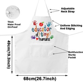 JNIAP Kindergarten Teacher Apron Preschool Teacher Apron With Pockets Educator Of Tiny Humans Kindergarten Teacher Gifts (Educator of Tiny white)