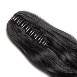 18" Long Wavy Claw On Ponytail Extensions Synthetic Clip In Hairpiece Curly For Women Ladies - Dark Black(Length:45cm,Weight:140g)
